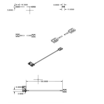 Clip-Verbinder mit Kabel (max. 5A) C1-28 für 2-pol. IP20 Flexstripes mit Breite 8mm, Pitch >12mm