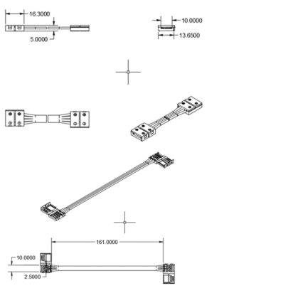 Clip-Verbinder mit Kabel (max. 5A) C1-410 für 4-pol. IP20 Flexstripes mit Breite 10mm, Pitch >12mm