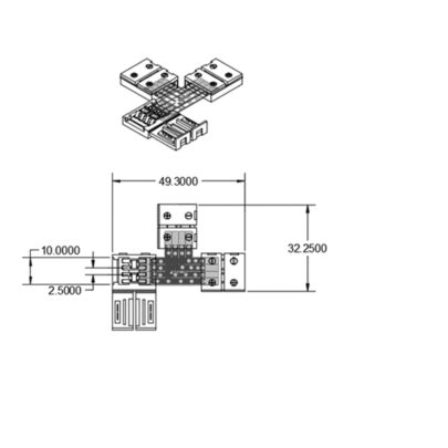 Clip-T-Verbinder (max. 5A) C1-210 für 2-pol. IP20 Flexstripes mit Breite 10mm, Pitch >12mm