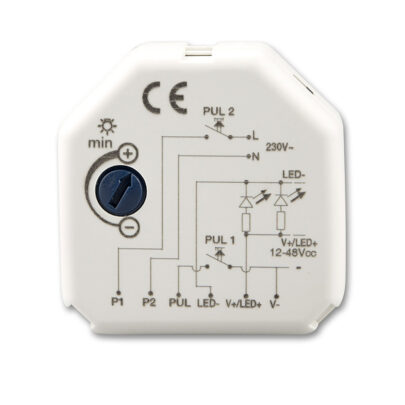 Universal-Push PWM-Dimmer für LED Spots / Stripes, 1 Kanal, 12-24V 8A, 36-48V 6A