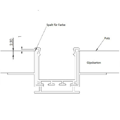 Installationskanal für Einbauprofile WING, L: 200cm für 15mm Rigips-Platten