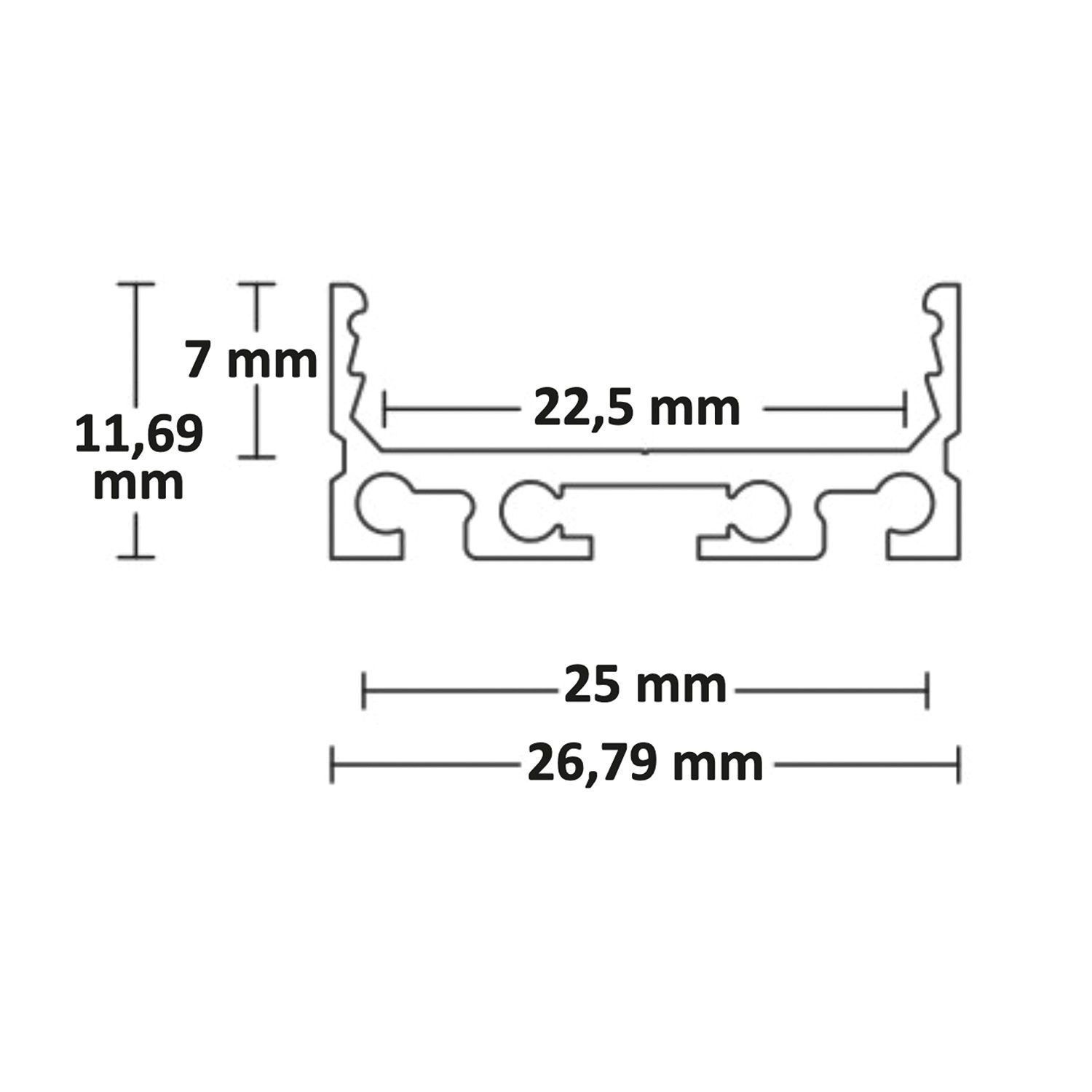 LED Aufbauprofil SURF24 FLAT V1 Aluminium schwarz RAL 9005, 200cm