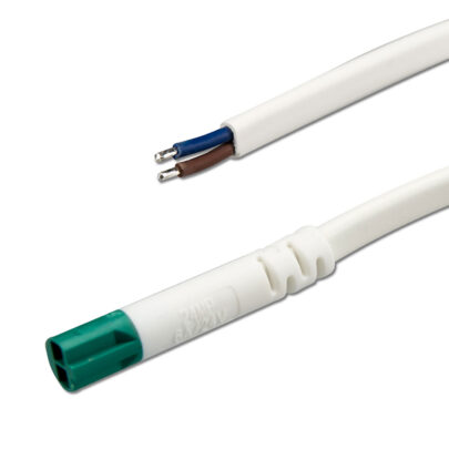 Mini-Plug Anschlusskabel male, 1m, 2×0,75, IP54, weiß-grün, max. 48V/6A