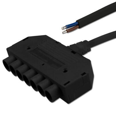 Mini-Plug 6-fach Verteiler female, 1m, 2×0,75, IP54, schwarz, max. 48V/6A