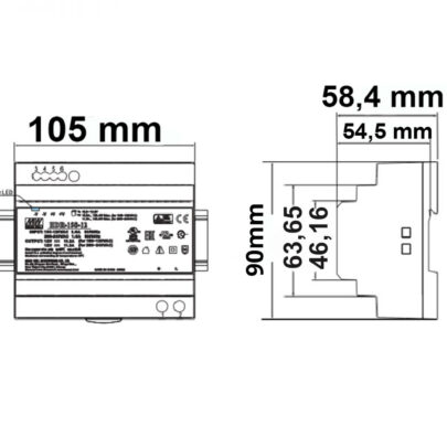 LED Hutschienen-Trafo MW HDR-150-48, 43.2~55.2V/DC, 0-150W, IP20