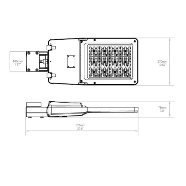 LED Street Light GR60, 3000K, IP66, mit Aufnahme für Ausleger DN45