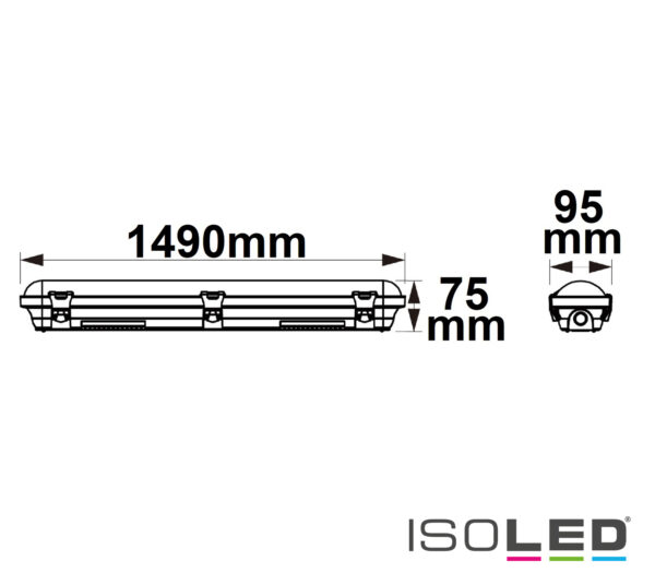 LED Wannenleuchte 150cm mit Notlichtfunktion, IP65, PowerSwitch 35-60W, ColorSwitch 3000|4000|5000K