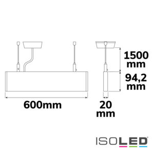 LED Hängeleuchte Linear Up&Down 600, 25W, prismatisch, linear- u. 90° verbindbar, weiß, warmweiß