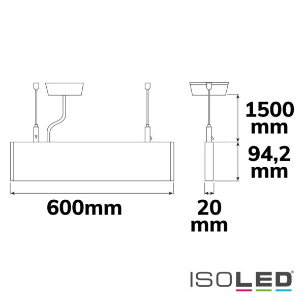 LED Hängeleuchte Linear Up&Down 600, 25W, prismatisch, linear- u. 90° verbindbar, weiß, warmweiß
