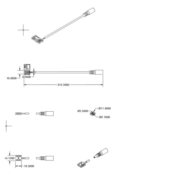 Clip-Rundstecker-Anschluss (max. 5A) für 2-pol. IP20 Flexstripes Breite 10mm, Pitch-Abstand >12mm