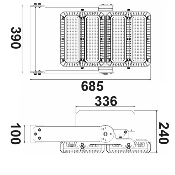 LED Flutlichtanlage 450W, 130x25°, 2 Module (Lichtpunkte), 1-10V dimmbar, 4000K, IP66