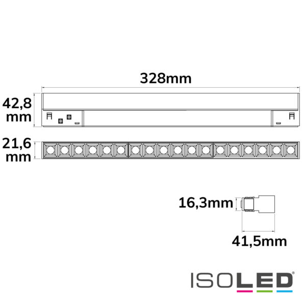 Track48 Leuchte 32cm schwarz, 18W, 36°, UGR<19, 48V DC, 3000K,CRI90, Line+